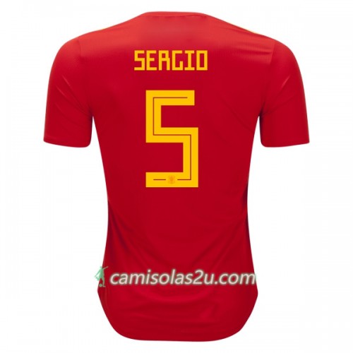 Camisolas de Futebol Espanha Sergio Busquets 5 Equipamento Principal Copa do Mundo 2018 Manga Curta Camisolas de Futebol Espanha Sergio Busquets 5 Equipamento Principal Copa do Mundo 2018 Manga Curta